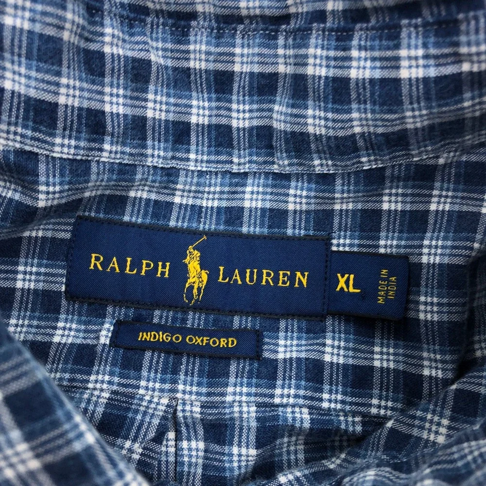 Polo Ralph Lauren Mens XL Indigo Oxford Plaid Short Sleeve Button Down Shirt